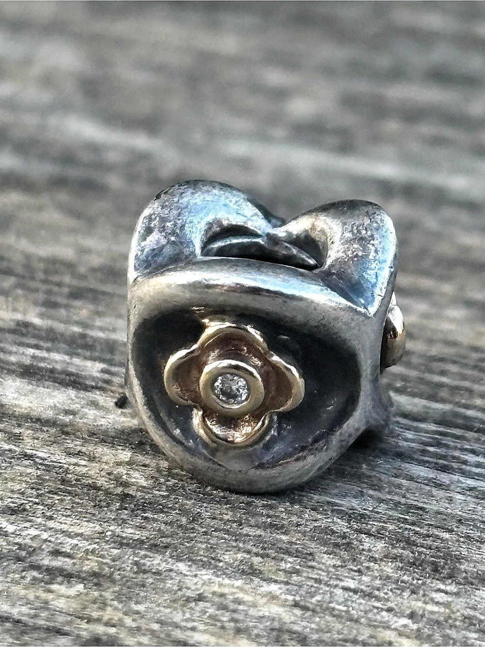 Pandora Perfect Posies Diamond Flower Bead 790485D Sterling Silver & 14K Gold